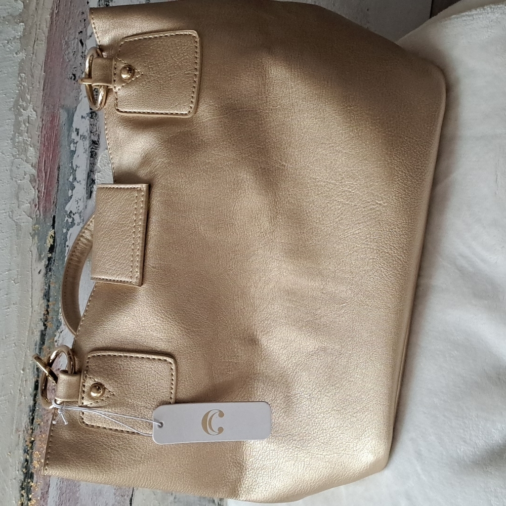 C Metallic Gold Tote with Tassel Accent - Picture 11 of 11